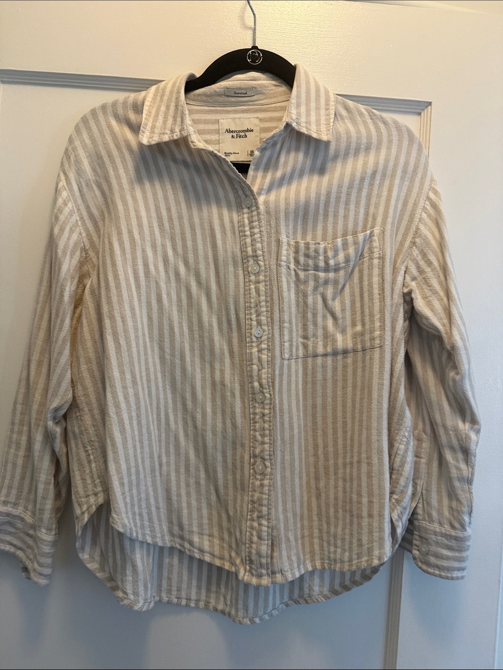 Abercrombie & Fitch Oversized Striped Button Down Shirt Beige XS